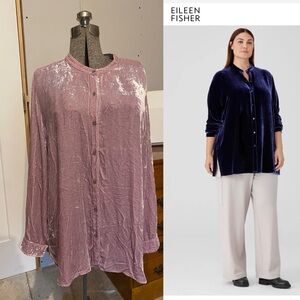 $278 Eileen Fisher Lilac Sachet Velvet Shirt Mandarin Silk XL
